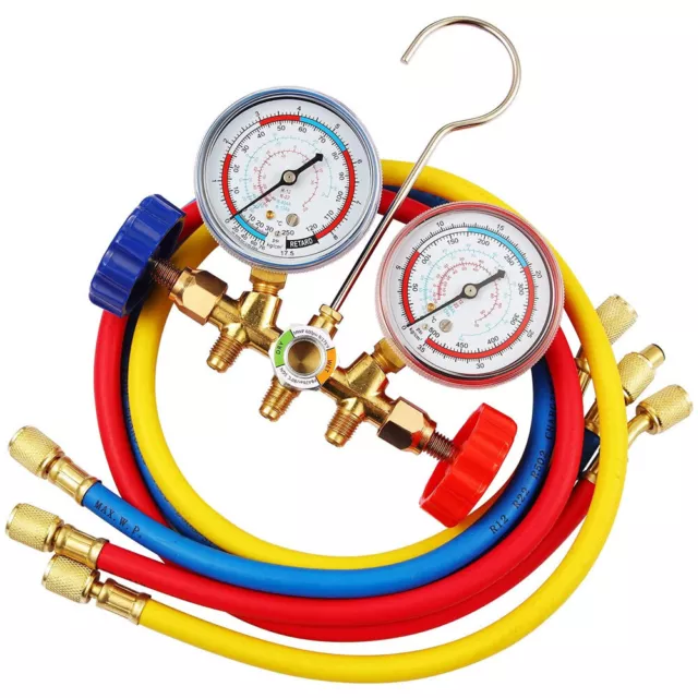 Refrigerant Manifold Gauge Set Air Conditioning Hose Diagnostic Tool R12 R22 UK