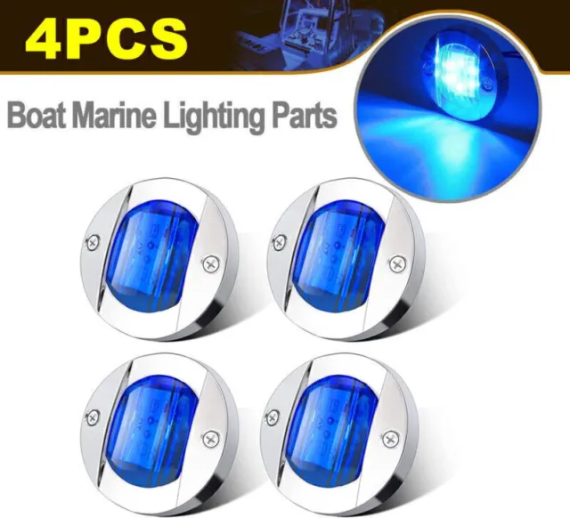 4x Blue Round 3" Marine Boat LED Stern Transom Light Cabin Deck Courtesy Light