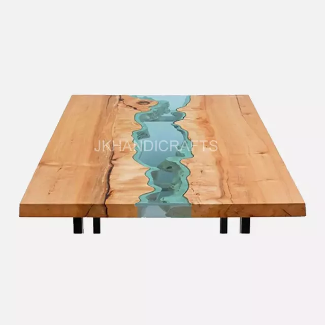 Walnut Wooden Resin River Table Top Made To Order Epoxy Table For Studying Room