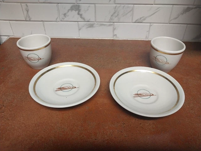 Union Pacific Railroad Winged Streamliner Demitasse Set Sterling China Set Of 2