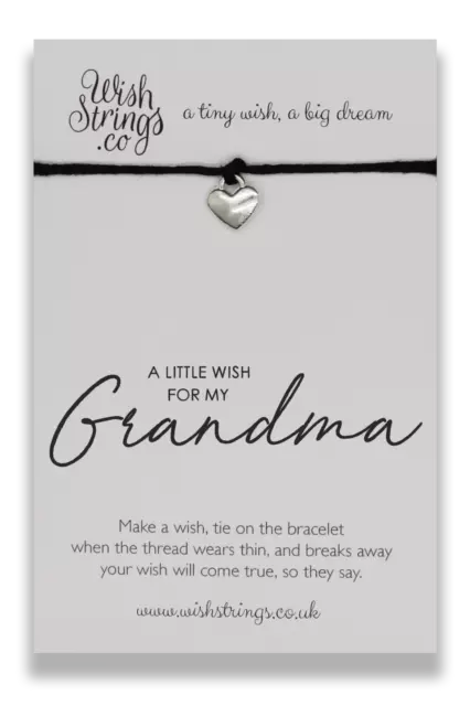 Braccialetto Cordino Ciondolo A Little Wish for my Grandma Heart Keepsake WishStrings