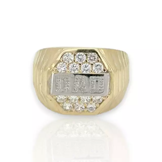 Mens DAD CZ Ring - 10K Yellow Gold