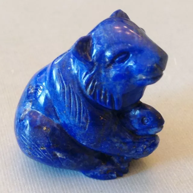 ~Carved Chinese Export Gemstone Lapis Lazuli Bear With Fish -320 CTs of Gemstone