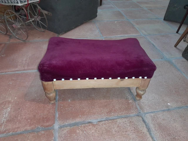 Fußhocker Fußschemmel Fuß Schemmel Hocker weinrot Holz Samt alt antik