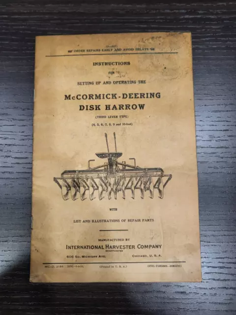 McCORMICK-DEERING Disc Harrow Third Level Type 4-10 FT. Manual MC-D2186