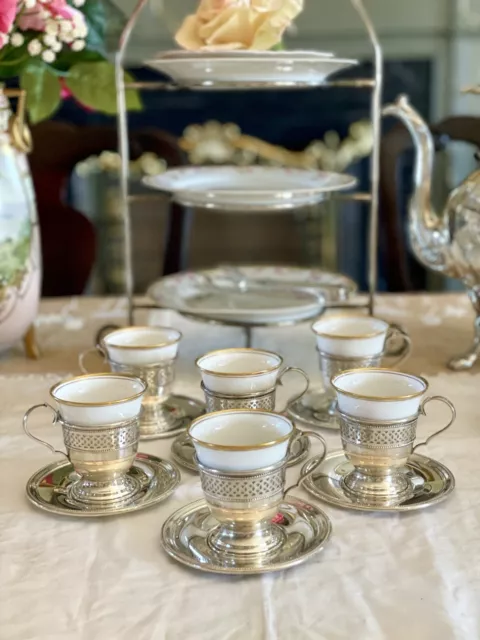 6 Demitasse Sterling English Bone China TUSCAN Inserts England Plummer LTD