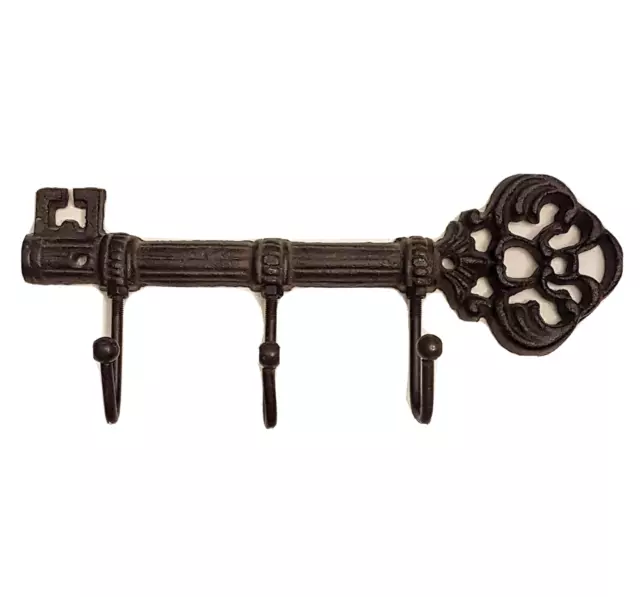 Cast Iron Skeleton Key Holder Three Hook Antique Rustic Primitive Style Replica