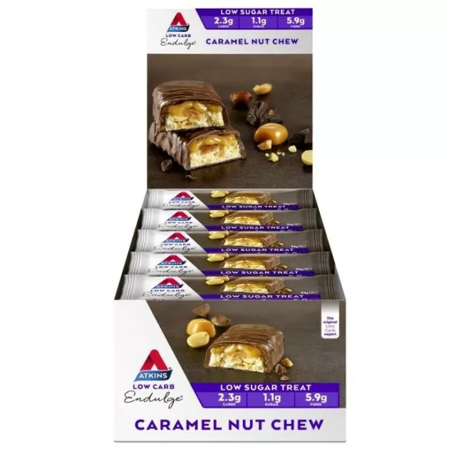 Atkins Low Carb Endulge Bars 15 x 34g - Caramel Nut Chew Low Sugar Treat Indulge