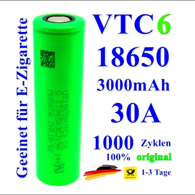 Akku VTC6 SONY 3000 mAh 30 A E-Zigaretten Akku Hochstrom VTC6 3.7v