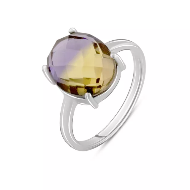 925 Sterling Silver Ring over Oval Ametrine 3,4ct White Gold Finish