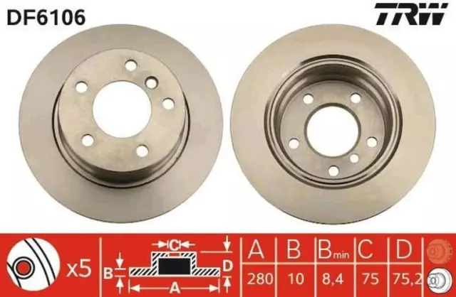 2x TRW DF6106 Disque de frein pour BMW Z4 Roadster (E85) 280mm