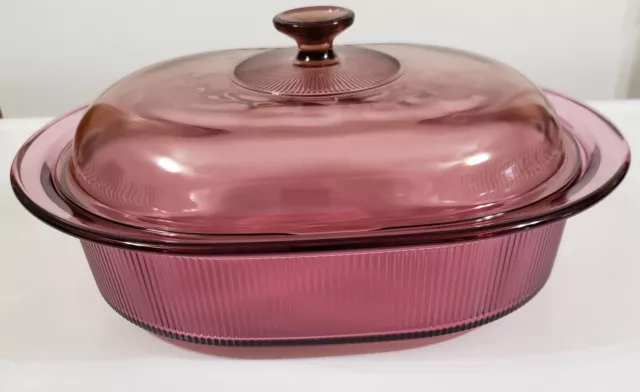 Visions  4QT Cranberry Roaster V-34-B Used EXPERIENCED SELLER CorningWare Pyrex