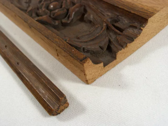 2 Antique Hand-Carved Oak Architectural Salvage Trim Pieces Floral/Leaf 24 x 5" 8
