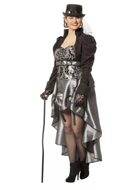 Karneval Klamotten Kostüm Sexy Steampunk Dame silber Karneval Gothic Damenkostüm