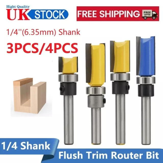 1/4" 6.35mm Shank Flush Trim Straight Router Bit Top Bearing Milling Cutter Tool