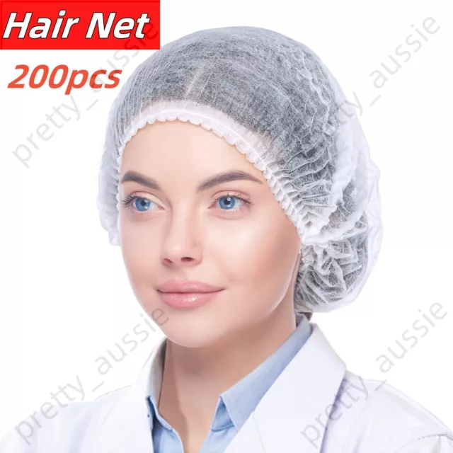 200PCS Non Woven White Disposable Bouffant Hair Net Caps Hair Head Cover Nets