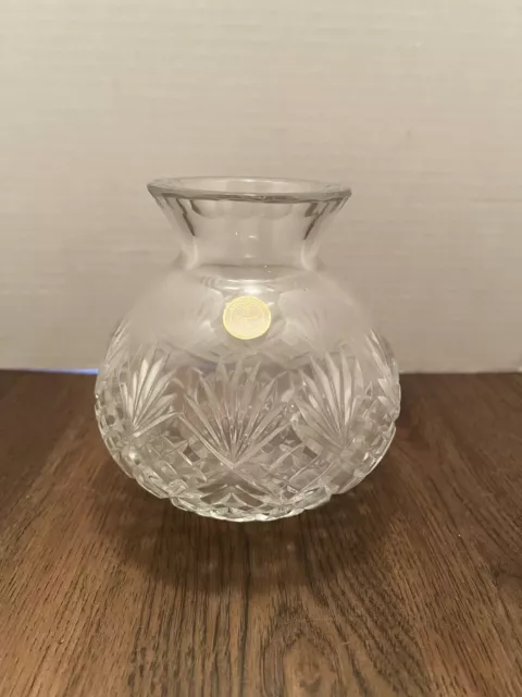 Vintage Made In Poland 24% Lead Crystal Clear Hand Cut Glass Vase