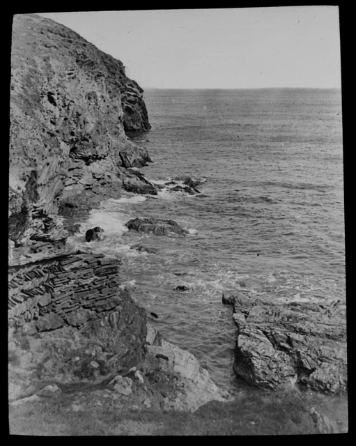 ANTIQUE Magic Lantern Slide HEADLAND NORTH OF PENTIRE C1910 PHOTO CORNWALL