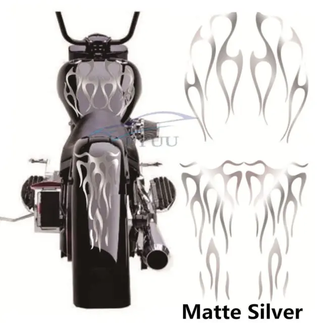 Matte Silver Motorcycle Flame Sticker Kit For Gas Tank & Fender Decorative Decal