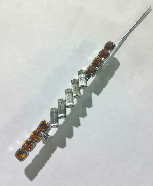 Beautiful Rhinestone and Orange Crystal Silver Tone Pin Brooch