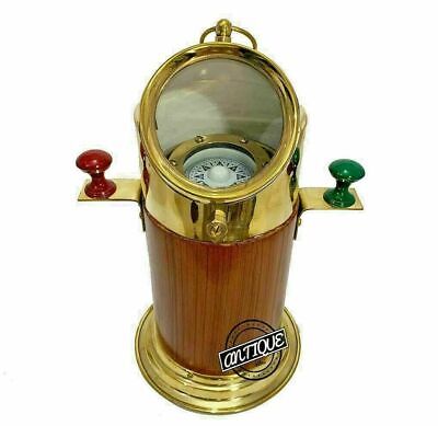 Wooden Gimbal Compass 11" Brass Ships Binnacle Gimballed Compass Nautical Decor