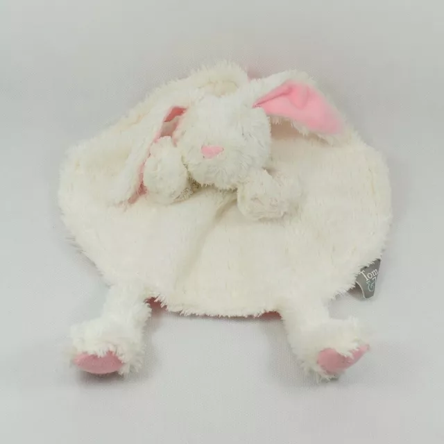 Doudou plat lapin TOM & ZOÉ rond marionnette rose blanc 30 cm (VA/CEMO)
