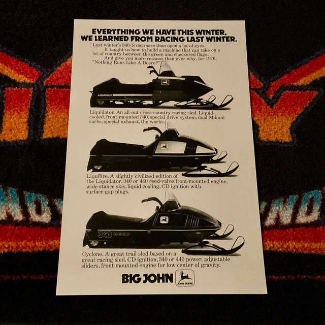 🏁 ‘76 JOHN DEERE LIQUIDATOR LIQUIFIRE CYCLONE SNOWMOBILE Poster vintage
