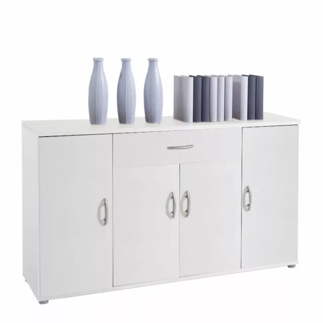 Kommode - weiß - 4 Türen - 118 cm Sideboard Anrichte Beistellschrank