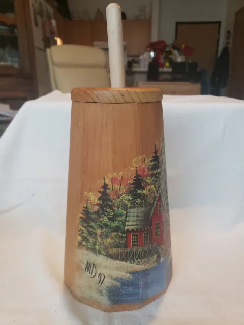 Beautiful Hand Painted Butter Churn, signed MD 97