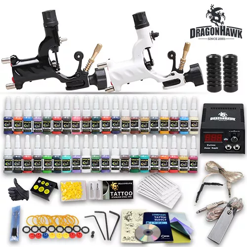 Professional Complete Tattoo Kit 2 Top Rotary Machine Gun 40 Color Ink 20Needles