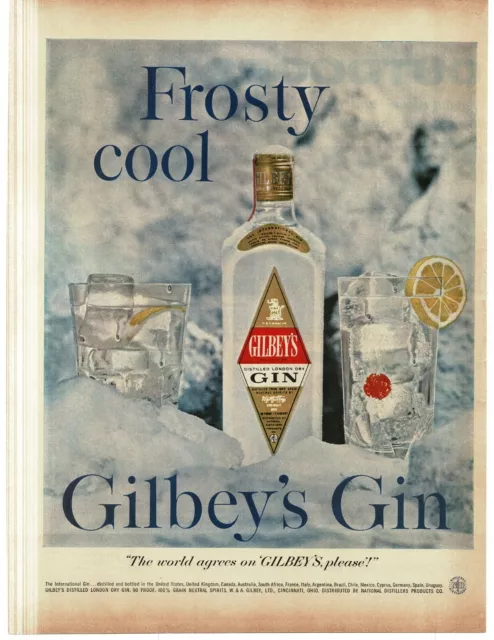1959 Gilbey's Gin Frosty Cool cocktail drinks Vintage Print Ad