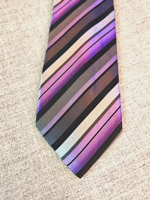 Geoffrey Beene Tie -  3.25 in Purple Striped Silk Necktie - Men's Classic