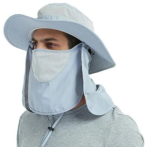 07-281 Fashion Summer Outdoor Sun Protection Fishing Cap Neck Face Flap Gray