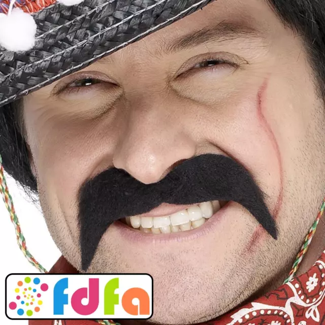 Smiffys Mexican Bandit Tash Black Moustache Mens Adults Fancy Dress Accessory