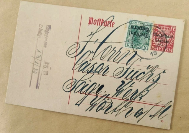 Postkarte Ganzsache Deutsches Reich Freistaat Bayern 1919 gestempelt