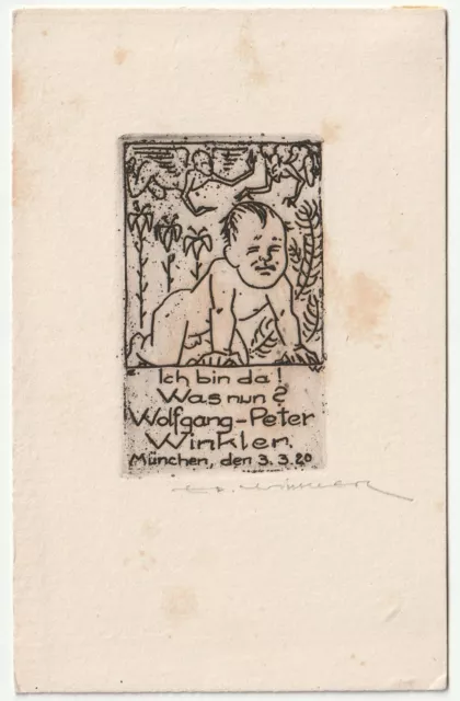 EDUARD WINKLER: Geburtsanzeige für Wolfgang-Peter Winkler, 1920