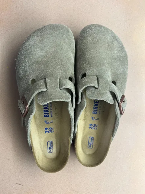 BIRKENSTOCK BOSTON SUEDE Clogs Womens Taupe Soft Footbed Sandals - Worn  Once $150.00 - PicClick