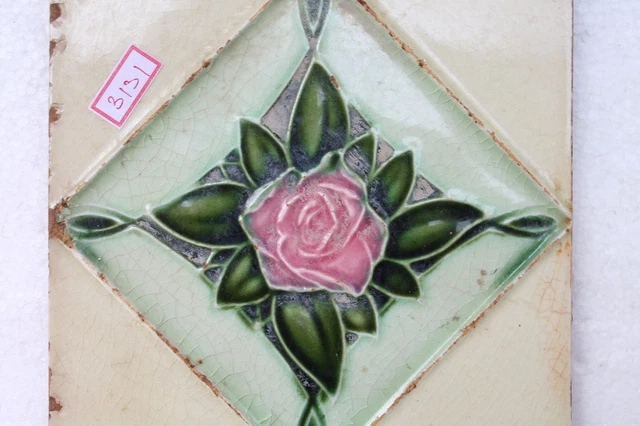 Antique Rose Flower Engrave Nouveau Art Majolica Ceramic Tiles Japan Made NH3131 7