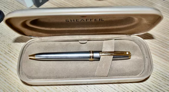 NOS SHEAFFER USA Brushed Silver & Gold Trim Rollerball Pen RRP $225 Orig Box Etc