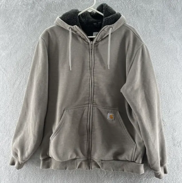 Carhartt Mens 100072  Gray Sherpa Lined Zip Front Hooded Sweatshirt Jacket Sz L