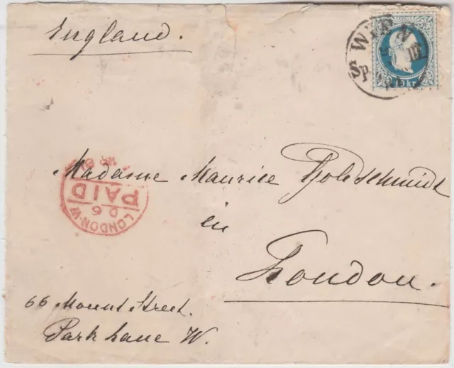 Austria-1881 5 kr blue PS letter Vienna cover to London, England