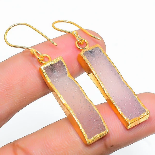 Rose Quartz Gemstone 925 Solid Sterling Silver Jewelry Earring 1.97" i867