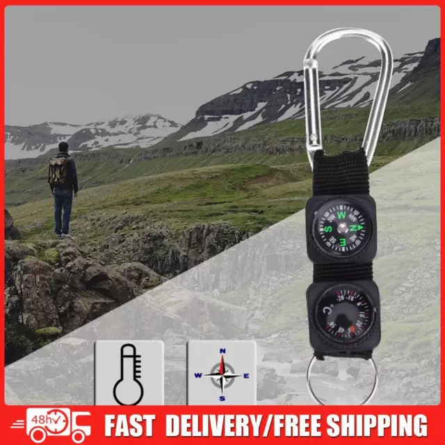 3 in 1 Carabiner Ring Black Compass Thermometer Hanger for Mountaineering Hiking