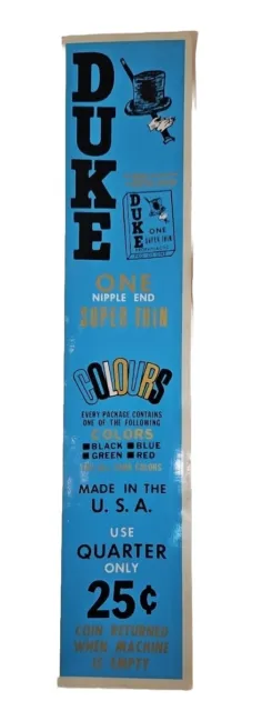 1970's VINTAGE DUKE ORIGINAL  NOVELTY CONDOM MACHINE~WATER DECAL ART~NOS 18"x4"