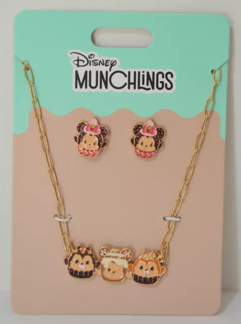 Disney Parks Munchlings Charm Necklace Earrings Mickey Mouse Minnie Chip Dale