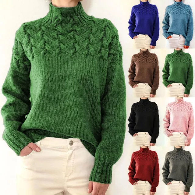 Women's Sweater Turtleneck Casual Long Sleeve V Neck Solid Loose Chunky Knit Pul