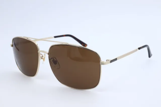 New Authentic Gucci GG 0836SK 002 Square Gunmetal Sunglasses Brown Lenses 63mm