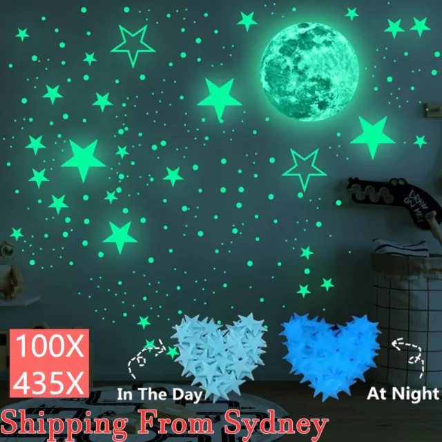 435 Wall Stickers Luminous Stars Moon Planet Glow In The Dark Nursery Kids Room