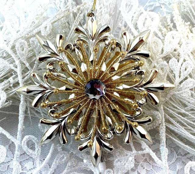 Gold Snowflake Exquisite Double Sided Glittery Rhinestone Christmas Ornament #1