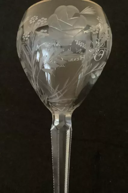 ancien verre gravé  de fleurs souvenir de mariage 1949 occasion